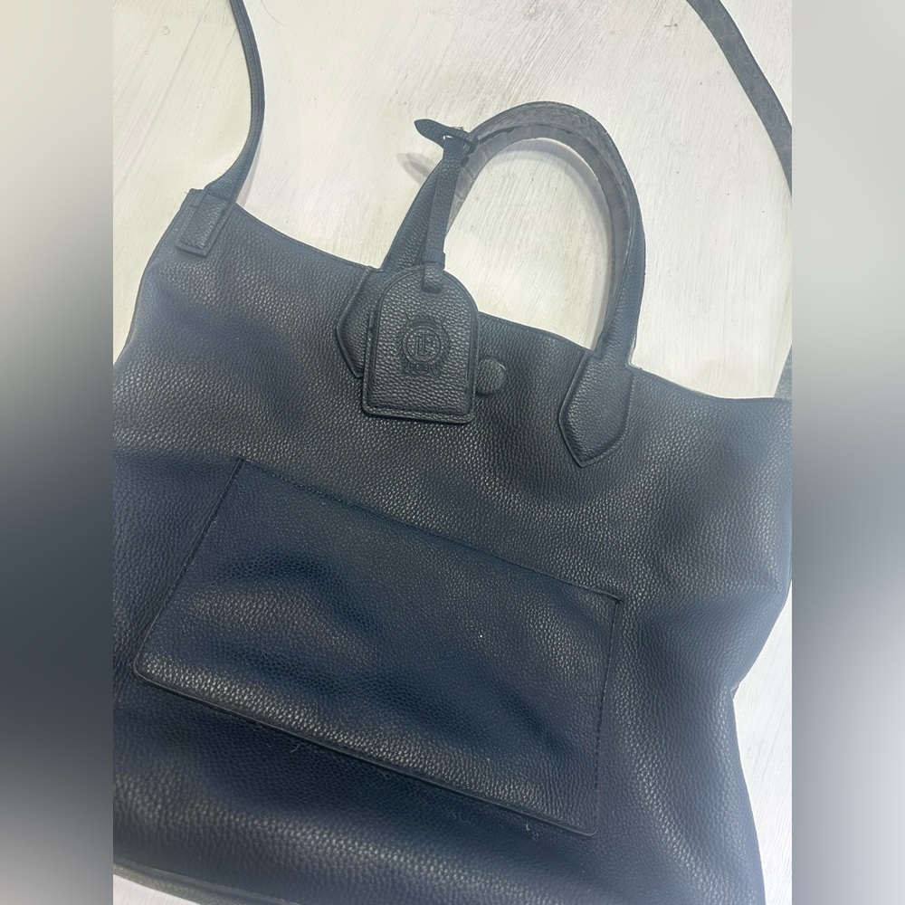 London Fog Reversible Tote Bag Black Pebbled Gray Snakeskin Large Shoulder Bag - Picture 3 of 14